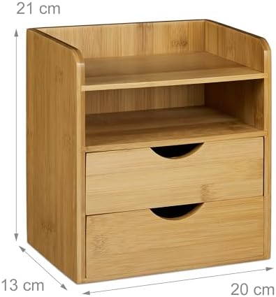 Relaxdays Desk Organiser, Bamboo Storage System for Organizing Your Office Desk with 2 Shelves and 2 Removable Drawers Storage Box for Letter Filing for Work, Natural Brown - Image 3