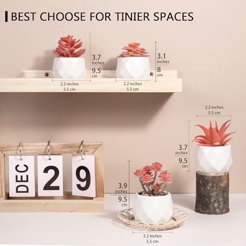VIVERIE Mini Faux Succulents Plants Artificial in Pots-Rose Pink Desk Accessories, Small Fake Succulents Plants for Home Decor Indoor for Women, White Ceramic, Set of 4 - Image 2