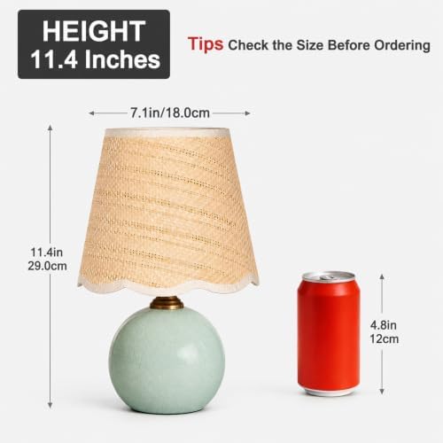11.4" Green Ceramic Small Table Lamp with Scalloped Wavy Shade - Image 3