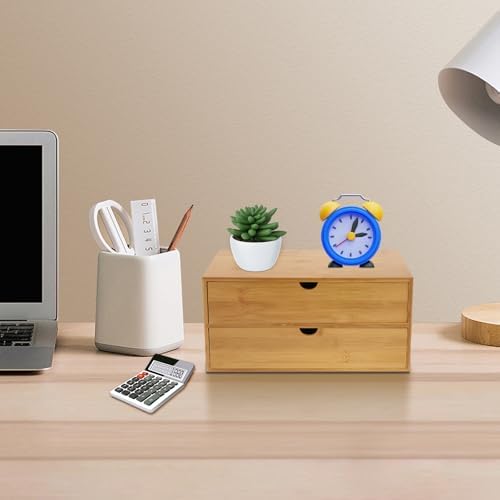 Small Desk Drawer Organizer, Bamboo Mini Desktop Drawer, Wood Tabletop Storage Organizer Box for Office Home Dormitory Toiletries Cosmetics Supplies, No Assembly Required (2 Drawers) - Image 4
