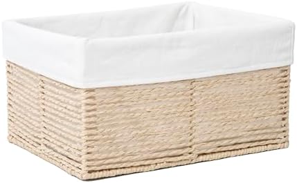 GYASVWU Hand-Woven Paper Rope Storage Baskets,Rectangular Wicker Baskets for Organizing,Decorative Woven Basket for Storage,Shelf Basket for Living Room,Storage Baskets for Pantry (Beige - Small) by GYASVWU