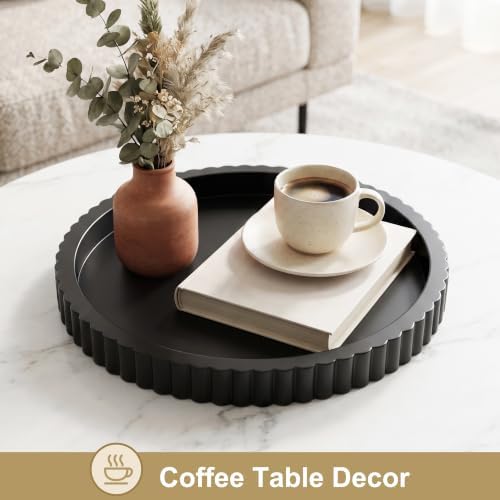 FGU 2 Pack Round Wood Decorative Trays for Coffee Table Decor, Black - Image 5