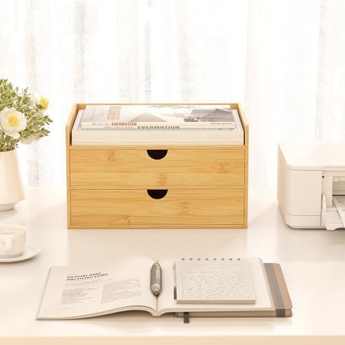 Bamboo Desk Organizer with Drawers, Desktop Storage Box for Office Supplies - Image 4