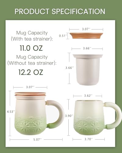 ZENS Tea Mug with Infuser and Lid for Loose Leaf Tea Steeper, 12oz Green - Image 5