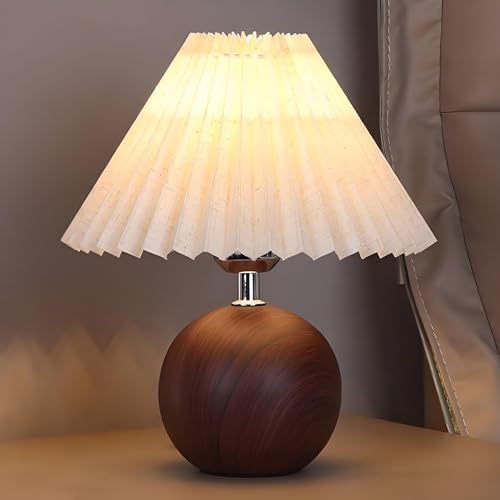 Ceramic Table Lamp for Bedroom, Small Space Pleated Cute Bedside Table Lamp with Switch, Night Light, Decor Desk Lamps for Living Room, Kids Room, Dorm, Office, Nursery with E26 LED Bulb by JUHOM