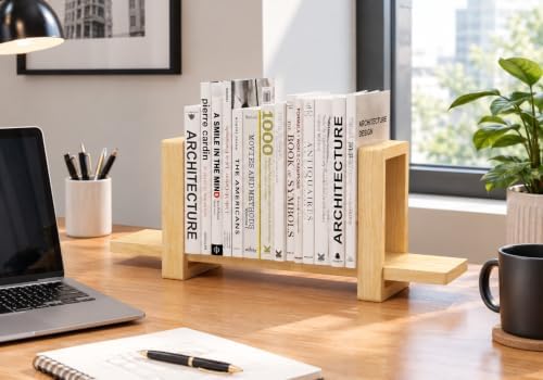 100% Solid Wood Adjustable Desktop Bookshelf, Retro Tabletop Bookshelf, Desk Shelf Living Room, Home, Office, Perfect for Magazine, Books, Cookbooks, No Tools Required to Assemble - Image 2