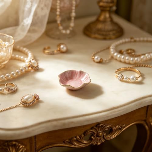 Ceramic Trinket Tray, Petal Shaped Catchall for Vanity, Nightstand or Desk, Small for Jewelry and Tiny - Image 6