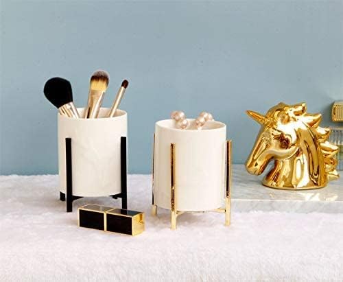 Gold Pencil Cup Sturdy Metal Frame With White Ceramic Pen Holder For Desks and kitchen Appliance Holders - Image 4