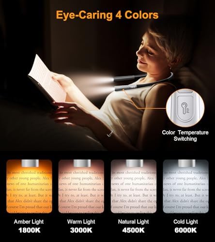Gritin Book Light, Eye Caring 4-Color&5-Brightness Neck Light Reading Light - Image 3