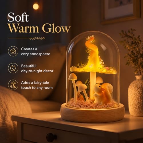 QUELIEN Mushroom Lamp in Glass Dome,Mushroom Gifts for Women - Warm LED Night Light for Bedroom Decor,Birthday Party Decorations,Ideal Birthday Gift Valentines Gift - Image 2