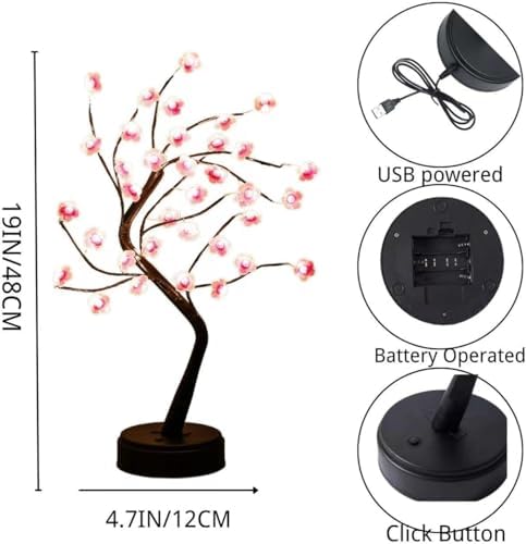 4 Pack Cherry Blossom Tree Lamp, 18inch 36 Led Bonsai Tree Lights, Battery/USB Operated Japanese Decor Night Lights for Teacher Appreciation Graduation Back to School Bedroom Home Gift, Warm White - Image 5