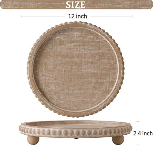 Beige Round Wooden Tray for Decor, Decorative Coffee Table Tray - Image 6