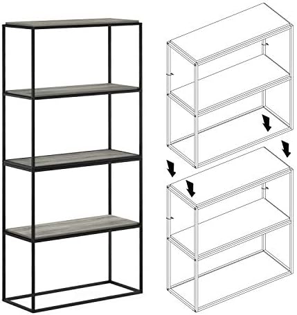Furinno Moretti 2-Tier Metal Frame Storage Shelves, French Oak Grey - Image 6