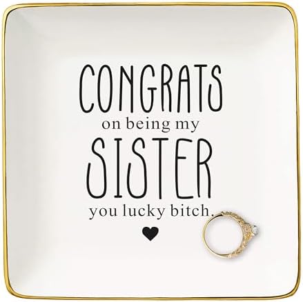 NZY Birthday Thanksgiving Wedding Christmas Gift for Women,Sisters-Female Emotional Gifts for Best Friends Bestie BFF-Congrats On Being My Sister-Jewelry Tray Trinket Holder Ring Dish by NZY