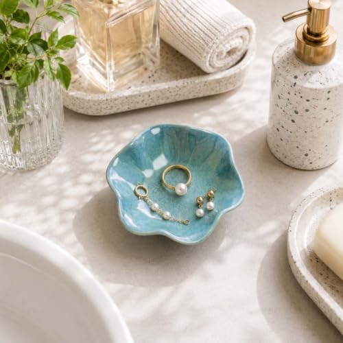 Blue Ceramic Jewelry Dish Tray, Ring Dish, Lotus Leaf Trinket Tray - Image 7