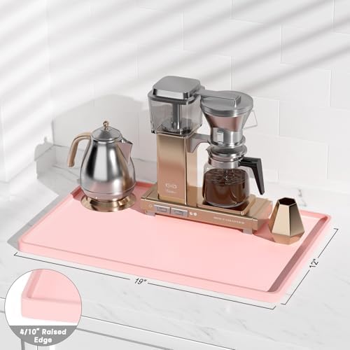 Rnivvi Silicone Coffee Mat, 12" x 19" Waterproof Raised Edge Coffee Bar Mats for Espresso Machine Station Accessories, Heat Resistant Dish Drying Pad for Kitchen Counter, Rubber Bar Decor Pad, Pink - Image 3