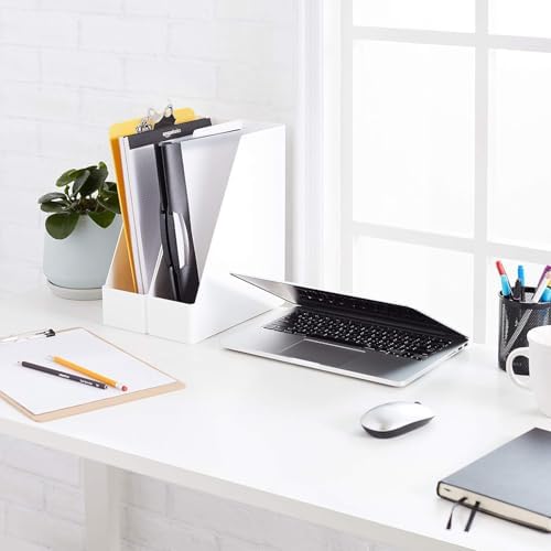 Amazon Basics Rectangular Plastic Desk Organizer, Magazine Rack, White, 2-Pack Temp - Image 2