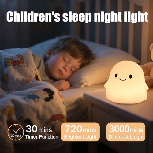 Rytinazzz Halloween Ghost Night Light, 50-Hour Battery & Pat Control, Cute Squishy Lamp for Kids Room Decor, USB Rechargeable with Timer, Cute Home Decor - Image 2