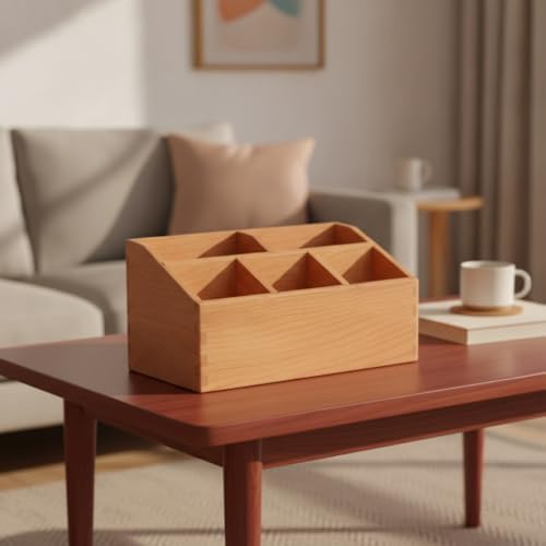 Sturdy Open-Top Wooden Desk Organizer | No Installation Required, Solid Wood Desktop Organizer with Divided Compartments, Compact, Stationery Holder, for Living Room, 240x150x85mm - Image 6