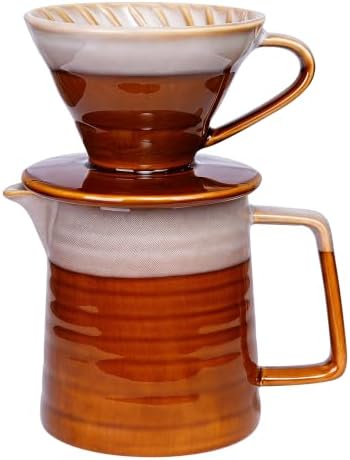 Topadorn 15oz Pour Over Coffee Maker Set, Ceramic Dripper & Carafe,Brown by Topadorn