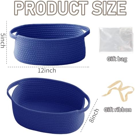 JMvicyroam Small Woven Basket, Empty Gift Basket, Navy Blue/1 Pack - Image 2