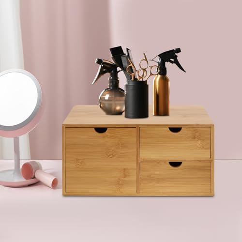 Small Desk Drawer Organizer, Bamboo Mini Desktop Drawer, Wood Tabletop Storage Organizer Box for Office Home Dormitory Toiletries Cosmetics Supplies, No Assembly Required (3 Drawers) - Image 4