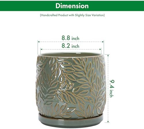 D'vine Dev Embossed Leaves Ceramic Planter, 8 in, Olive, 27-A-Q-0 - Image 3