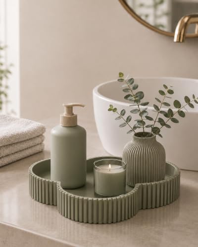 Ceramic-Look Clover Decorative Tray, Vanity Tray for Perfume, Jewelry, Candles and Bathroom Countertop, Modern Ribbed Catchall Tray for Coffee Table Décor - Image 4
