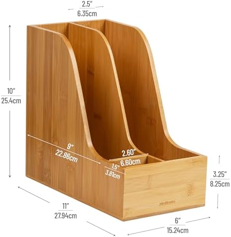 Mind Reader Vertical File Storage, Desktop Organizer, Magazine Holder, Office, Bamboo, 6"L x 11"W x 10"H, Brown - Image 3