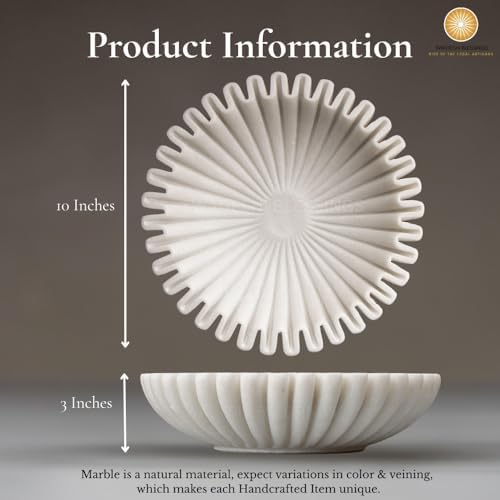 SWADESHI BLESSINGS Handcrafted Large Marble Ruffle Bowl for Home Decor, 10" - Image 2
