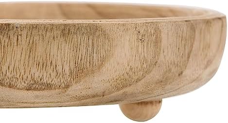 NIKKY HOME 12" Hand Carved Dough Bowls, Paulownia Wood Round Serving Bowl Decorative Wooden Tray, Natural - Image 6