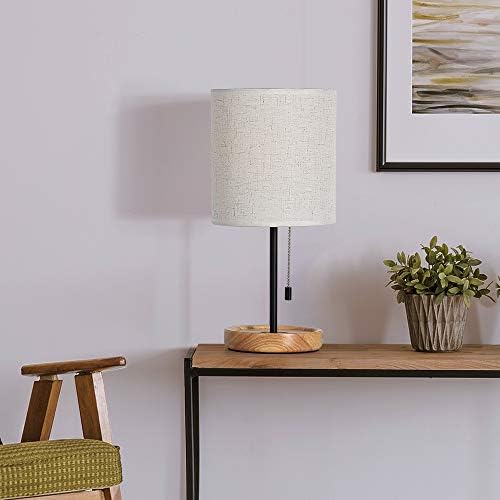 CADUKE Modern Table Lamp, Nightstand Desk Lamp, Bedside Lamp with Wood Base and Linen Shade for Living Room, Bedroom, Office, College Dorm - Image 3