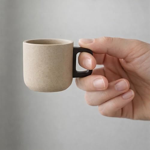 Artizan Handcrafted Ceramic Espresso Cup with Wooden Handle – 150 ml Small Espresso Cup, Rustic Speckled Sandstone Coffee Cup – Pack of 1 - Image 4