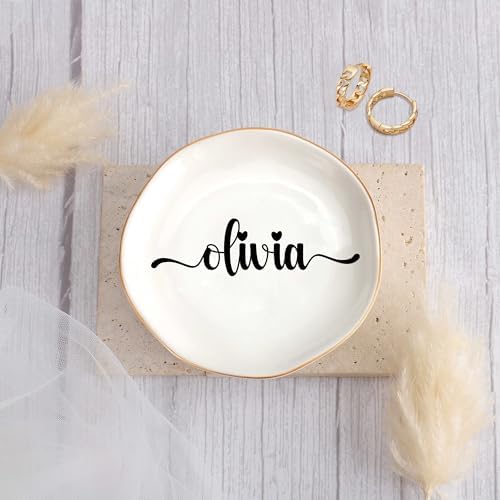 JoycuFF Olivia Personalized Name Ceramic Jewelry Tray, Mothers Day Christmas Anniversary Engagement Birthday Gifts for Women Couples, Trinket Dish for Rings Earrings Necklaces Bracelets Keys - Image 2