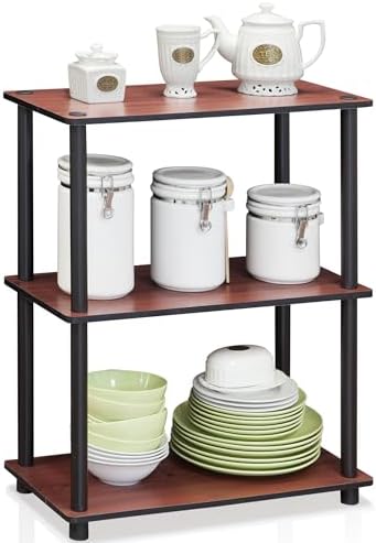 Furinno TURN-N-TUBE Storage Shelves, 3-Tier Book Shelf, Corner Shelf, Toolless Open Shelves, for Organization and Storage, Living Room, Garage, Home Office, Dark Cherry - Image 5