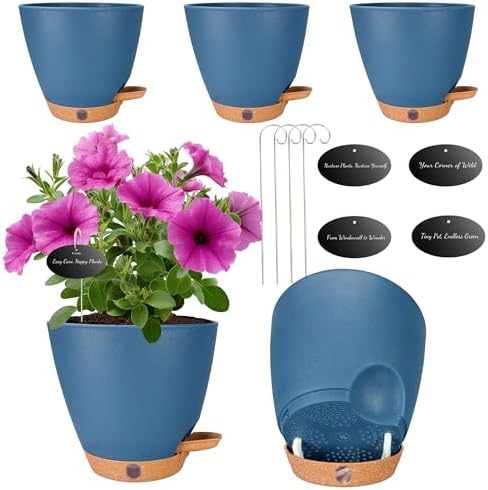 6 Inch Small Self Watering Pots for Indoor Plants, 5-Pack by Fielda