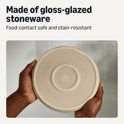 Amazon Basics Glazed Stoneware Dinnerware, 12-Piece Set, 4 Full Place Settings, Dishwasher-Safe, Microwave-Safe, Linen Gray - Image 3