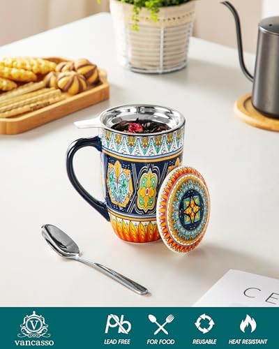 vancasso 18 Oz Tea Infuser Mug with Lid, Forest Daisy Drift - Image 3