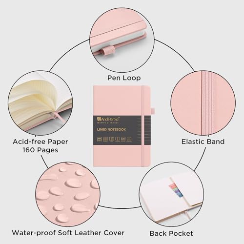 &And Per Se Lined Notebooks 3-Pack Gift Set, A5 Hardcover Journals, 160 Pages 100gsm Thick Paper, 3 Assorted Colors (Cyan, Pink & Purple) - Image 5