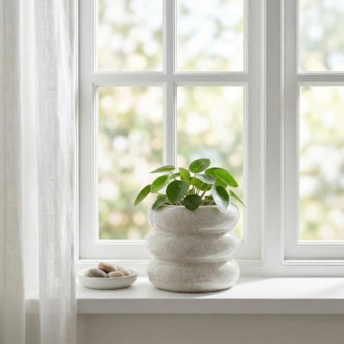 Briful Ceramic Planter Pot, 6 Inch Bubble Planter with Drainage Hole, Large Flower Planter Pots for Indoor Plants Outdoor, Home Office Modern Décor(Creamy White) - Image 5