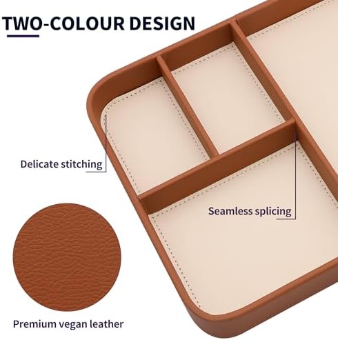 Vegan Leather Valet Tray for Men - Modern Nightstand Organizer for Keys, Wallet, Watch & EDC Essentials, Eco-Friendly & Stylish Storage(Brown) - Image 2