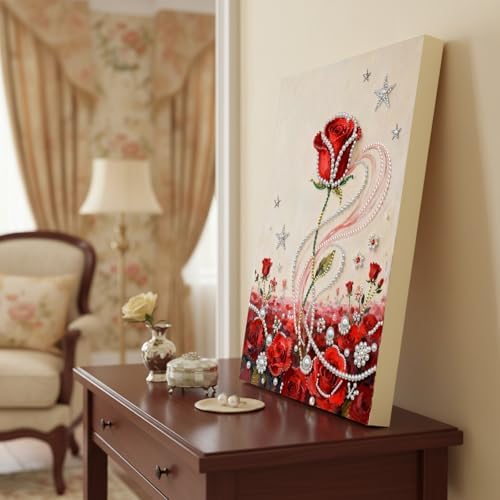 DIY Pearl Painting with Frame, Creative Design, Handmade Stress-Relieving Home Wall Decoration, Includes Frame and Tools-Red Rose-3 - Image 4