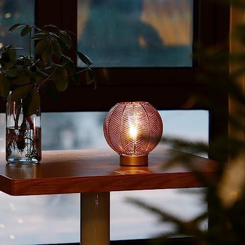 LUSHARBOR Battery Operated Decorative Glass Table Lamp with Timer Red - Image 2