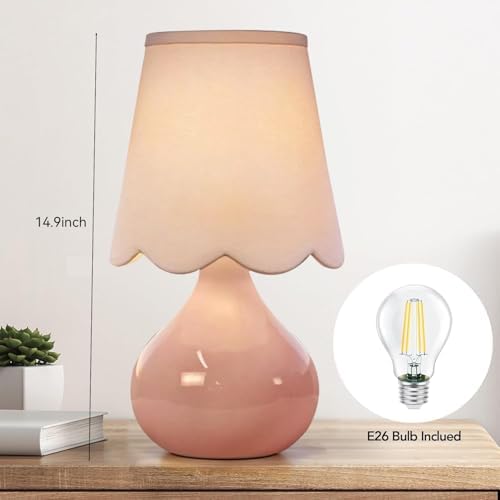 ILLMTW Pink Table Lamp Set of 2,Small Gold Bedside Lamps Dimmable Boho Bedroom Lamp with Tulip Flower Glass Lamp Shade,Vintage Mid Century Modern Mini Nightstand Lamp for Bedroom Living Room - Image 5