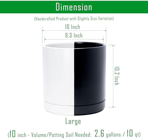 D'vine Dev 10 Inch Ceramic Planter Pot, Black White Split, 94-O-E-0 - Image 3