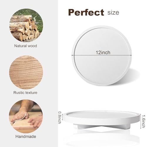 Round Decorative Tray Farmhouse Kitchen Decor Soap Dish, 12" White - Image 5