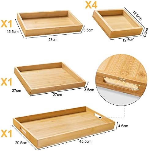 Wood Serving Tray with Handle, Set of 7 Nesting Rectangular Trays for Party - Image 2