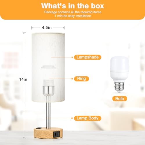 Fenmzee Bedside Table Lamp for Bedroom - Dimmable Touch, USB A+C, AC Outlet - Image 5