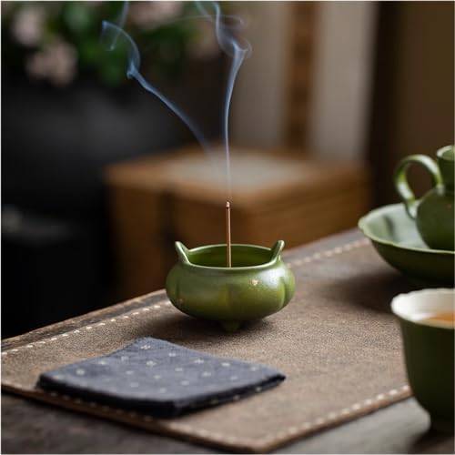 Hermit Life Incense Burner with 9 Holes Stick Holder, Lotus Bud or Tripod Ding Shape Design and Matte Ceramic Surface for Home Décor, Incense Stick Holder with Ash Catcher (Green Tripod Ding) - Image 5