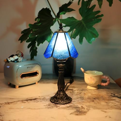 Tiffany Style Table Lamp Blue Rippled Stained Glass Lamp 14 Inch by MQYXH